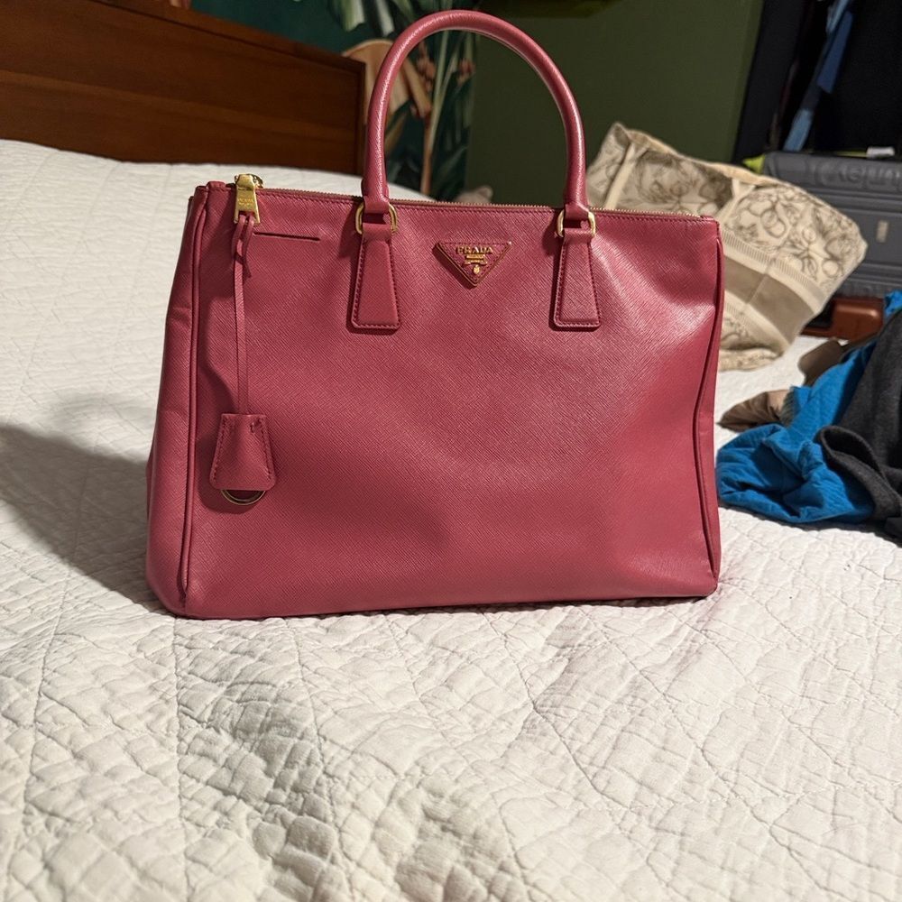 Prada Dark Pink Saffiano Leather Large Double Zip Tote - Picture 4 of 5